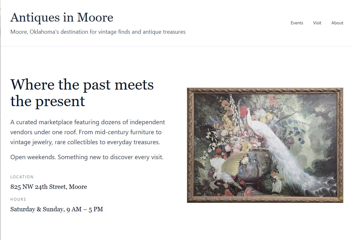 Antiques in Moore website screenshot