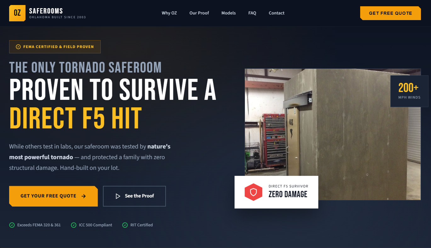 OZ Saferooms website screenshot